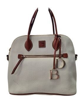 #45 Dooney & Bourke White Pebbled Leather Satchel with Brown Trim